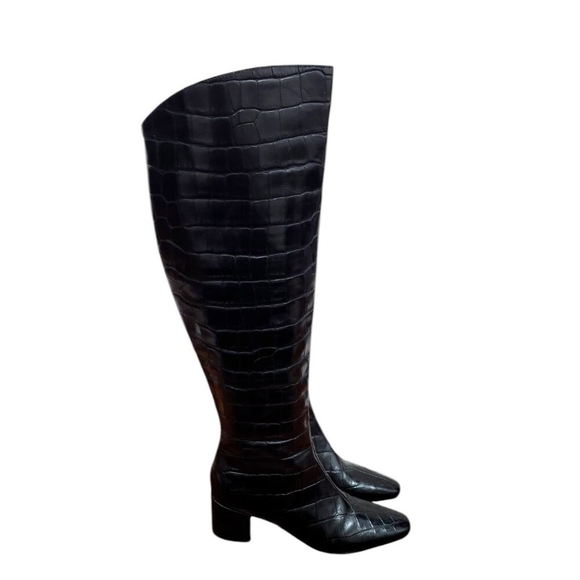 Sigerson Morrison Women's Paislee Croc-Embossed Square-Toe Knee-High Boots 37.5 - Picture 3 of 12